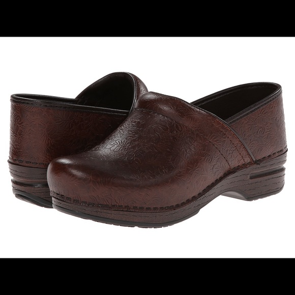 Dansko Pro Xp Floral Tooled Brown Leather Clogs 41 - Picture 10 of 10